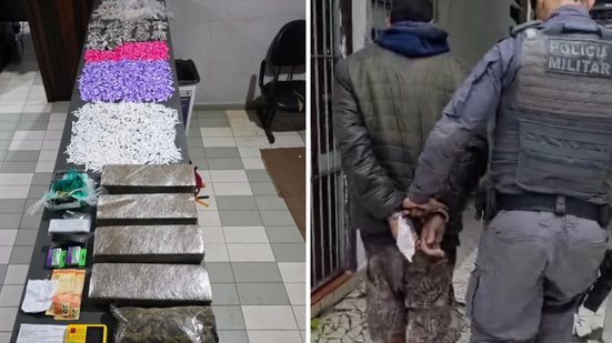 Durante patrulhamento, PM encontrou drogas e materiais de tráfico em residência ligada ao suspeito em Itanhaém - Foto: Divulgação/ 29° BPMI