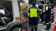 Experiência imersiva alerta motociclistas sobre pontos cegos em caminhões durante a Semana Nacional do Trânsito em São Vicente - Foto: Divulgação/ Prefeitura de São Vicente