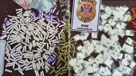 Entre as drogas apreendidas estão cocaína, crack e maconha, além de um caderno com anotações sobre o tráfico na região - Foto: Divulgação/ Polícia Civil
