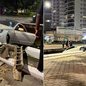 Carro rompeu a proteção da Avenida Miguel Alonso Gonzalez e caiu dentro de um canal em Guarujá; acidente foi registrado por câmeras de monitoramento. - Imagem: Arquivo Pessoal / Luigi Giopato