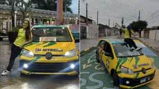 Pietra Valentina Vasconcelos Pinto personalizou o próprio carro com referências à Copa do Mundo e chamou atenção de moradores nas ruas de Praia Grande com adesivagem inspirada na Seleção Brasileira - Imagem: Arquivo Pessoal