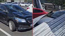 Estrutura do telhado caiu sobre carros estacionados, mas a Secretaria de Segurança Pública não registrou ocorrências oficiais - Foto: Marcos Toledo/ Ronaldo da Comissão