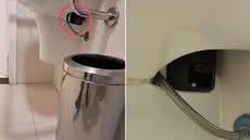 Celular foi encontrado escondido sob a pia de um banheiro feminino em Santos; câmera do aparelho estava posicionada em direção ao vaso sanitário - Imagem: Divulgação/Polícia Civil