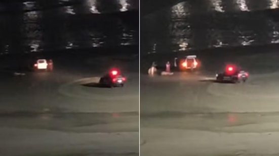 Viaturas da Polícia Civil estiveram na praia do José Menino, em Santos, após homem ser encontrado morto na faixa de areia durante a madrugada. - Imagem: Reprodução