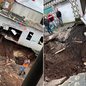 Cratera aberta após rompimento de galeria de águas pluviais interditou duas residências no bairro Samaritá, em São Vicente; equipes municipais e da Defesa Civil atuam na recuperação da área afetada - Imagem: Matheus Croce/TV Tribuna