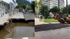 Cratera foi fechada com material sólido, mas trânsito na via permanece interditado até nova avaliação - Imagem: Divulgação/ G1/ Alexsander Ferraz/ AT