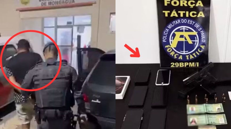 Policiais encontraram uma pistola e munições na residência onde o homem estava, além de mandados de prisão em aberto - Foto: Reprodução e Divulgação/ Polícia Militar