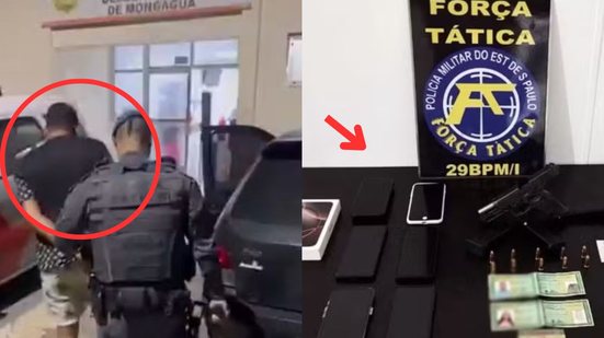 Policiais encontraram uma pistola e munições na residência onde o homem estava, além de mandados de prisão em aberto - Foto: Reprodução e Divulgação/ Polícia Militar