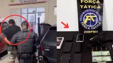 Policiais encontraram uma pistola e munições na residência onde o homem estava, além de mandados de prisão em aberto - Foto: Reprodução e Divulgação/ Polícia Militar