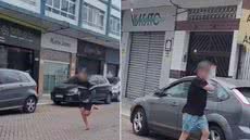 Imagens registraram o momento em que a vítima corre atrás do suspeito após ter a corrente roubada no bairro Boqueirão, em Praia Grande. Guarda Municipal realizou buscas, mas ninguém foi detido - Imagem: Reprodução/Redes Sociais