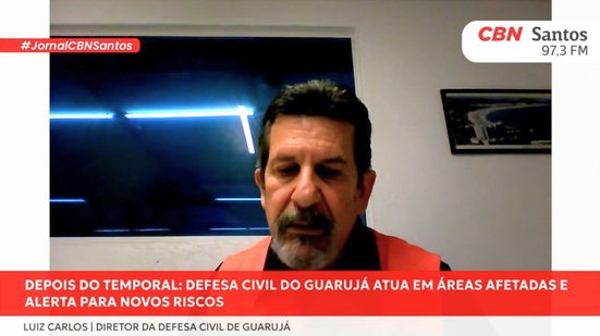 Luiz Carlos, diretor da Defesa Civil, destaca a atuação do órgão após 90 mm de chuva em 6 horas, a população deve seguir as orientações da Defesa Civil - Foto: Rádio CBN Santos