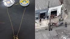 Corrente roubada foi recuperada após ação policial em Mongaguá; adolescentes foram localizados em um estabelecimento e apreendidos com apoio aéreo - Imagem: PM e Comando de Aviação/PM