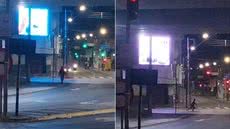 Homem é flagrado arremessando pedras contra painel de LED durante a madrugada em Registro (SP); prejuízo estimado chega a R$ 30 mil - Imagem: Rodrigo Sales/Hot News