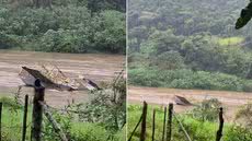 Balsa utilizada por comunidades quilombolas em Eldorado foi arrastada pela correnteza do Rio Ribeira de Iguape após fortes chuvas elevarem o nível das águas - Imagem: Redes sociais