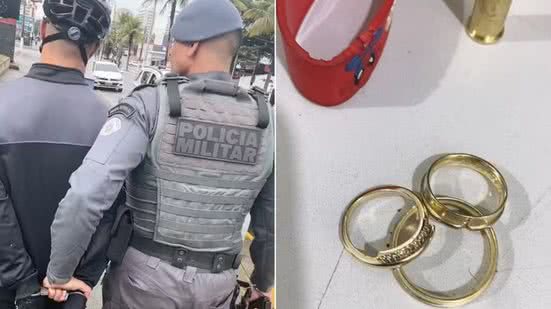 Adolescente foi apreendido pela Polícia Militar após perseguição em Guarujá; arma, bicicleta e objetos levados das vítimas foram recuperados - Imagem: PM
