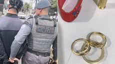 Adolescente foi apreendido pela Polícia Militar após perseguição em Guarujá; arma, bicicleta e objetos levados das vítimas foram recuperados - Imagem: PM