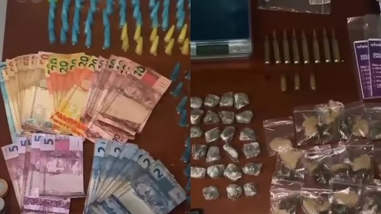 Criminosos abandonam mochilas e entorpecentes após tiroteio em Santos, mas ninguém ficou ferido na ação policial - Foto: Divulgação/ 6º BPMI