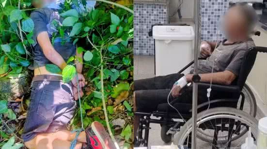 Após ser encontrado amarrado na mata, o idoso revelou que foi sequestrado na noite anterior, e a polícia investiga o caso como sequestro - Foto: GCM de Cubatão