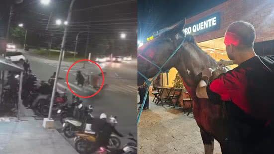 Um cavalo puxando uma charrete desgovernada invadiu a Avenida Manoel Albino, causando danos a motocicletas e ferindo dois jovens - Foto: Reprodução/ Arquivo Pessoal