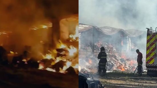 Equipes do Corpo de Bombeiros lutam contra incêndio em trem de carga que já dura mais de oito horas em Cubatão, sem feridos, mas com grandes prejuízos - Foto: Divulgação /Corpo de Bombeiros e Yasmin Braga/ TV Tribuna