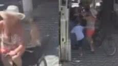 Uma mulher de 33 anos e seu filho de 8 foram agredidos por uma idosa enquanto aguardavam a van escolar em Santos - Imagem: Reprodução