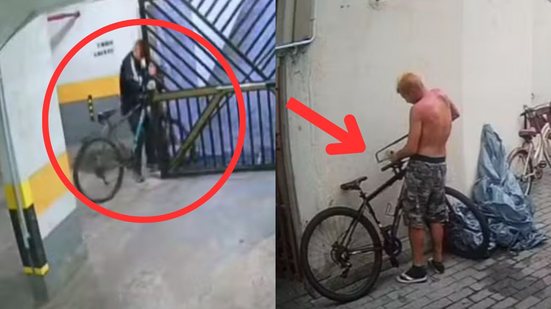 A Polícia Civil prendeu Cleberson, morador de rua, que arrombava portões e danificava câmeras para roubar bicicletas - Imagem: Reprodução