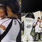 Neymar, que assistiu ao jogo com amigos e sua esposa, Bruna Biancardi, rapidamente amparou a filha após o acidente - Foto: Raul Baretta/ Santos FC