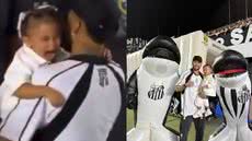 Neymar, que assistiu ao jogo com amigos e sua esposa, Bruna Biancardi, rapidamente amparou a filha após o acidente - Foto: Raul Baretta/ Santos FC