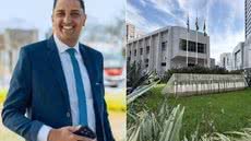 Polícia Civil cumpre mandado de busca e apreensão na Câmara Municipal de Praia Grande durante investigação envolvendo o vereador Diego Gomes Vieira. - Imagem: Reprodução e Leandro Guedes/TV Tribuna