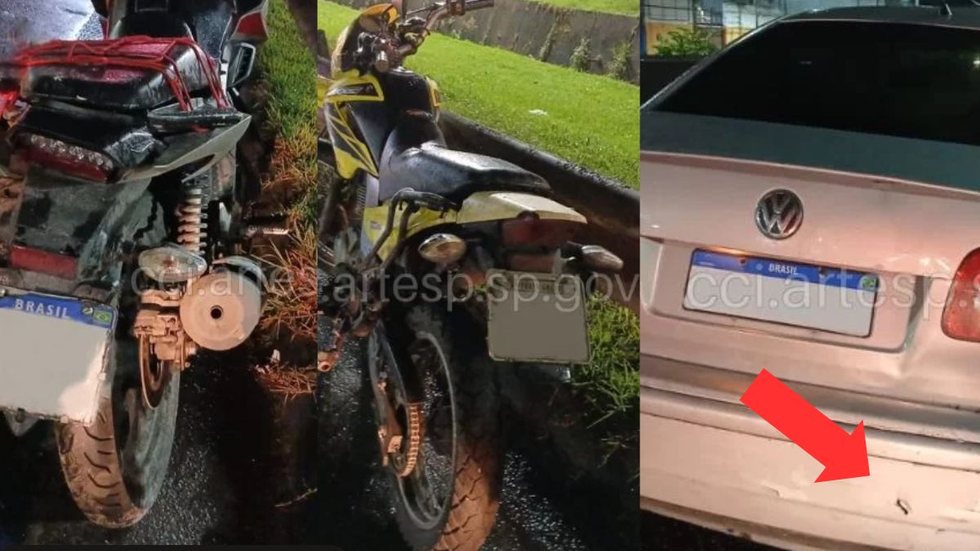 Duas motos e um carro se chocaram, resultando em ferimentos leves e lentidão no trânsito da Via Expressa Sul - Foto: Divulgação/ CCI Artesp