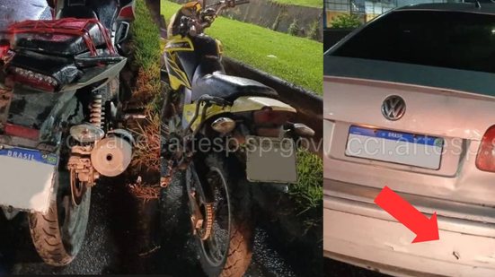 Duas motos e um carro se chocaram, resultando em ferimentos leves e lentidão no trânsito da Via Expressa Sul - Foto: Divulgação/ CCI Artesp