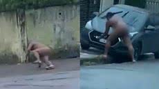 A situação ocorreu próximo a uma escola, onde o homem tentava arrancar a placa de um carro estacionado, causando alvoroço - Imagem: Reprodução/ Redes Sociais