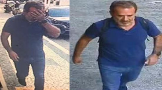 Imagens de monitoramento registraram o momento em que o suspeito deixou o prédio da vítima carregando uma mochila, segundo a investigação da Polícia Civil - Imagem: Reprodução