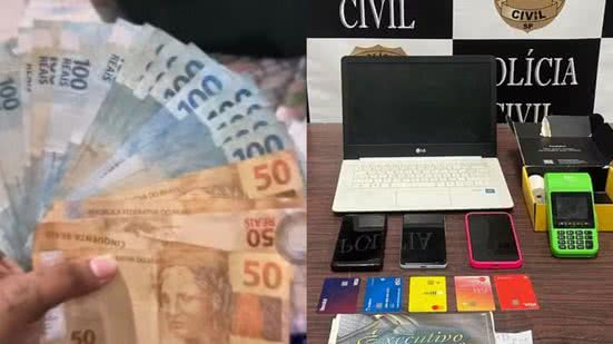 Polícia apreende celulares, notebook e cartões bancários que ajudarão nas investigações sobre a organização criminosa - Foto: Divulgação/ Polícia Civil