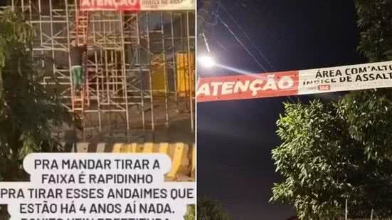 Moradores de Areia Branca instalam faixas para alertar sobre assaltos, mas Prefeitura remove avisos em ação controversa - Imagem: Reprodução/ Redes Sociais