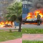 O incêndio ocorreu próximo a pedestres e ciclistas, incluindo crianças, mas felizmente não houve vítimas no incidente - Imagem: Reprodução / Redes Sociais