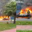 O incêndio ocorreu próximo a pedestres e ciclistas, incluindo crianças, mas felizmente não houve vítimas no incidente - Imagem: Reprodução / Redes Sociais
