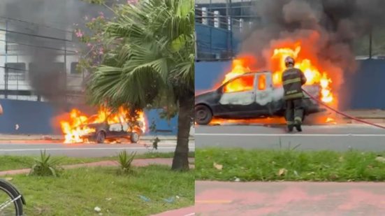 O incêndio ocorreu próximo a pedestres e ciclistas, incluindo crianças, mas felizmente não houve vítimas no incidente - Imagem: Reprodução / Redes Sociais