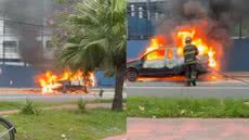 O incêndio ocorreu próximo a pedestres e ciclistas, incluindo crianças, mas felizmente não houve vítimas no incidente - Imagem: Reprodução / Redes Sociais