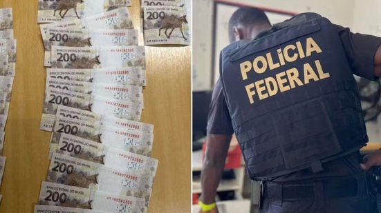 Polícia Federal prende dois homens com R$ 17,8 mil em cédulas falsas em Peruíbe. Dinheiro estava dentro de um carro e diversas notas de R$ 200 apresentavam números de série repetidos - Imagem: Divulgação/Polícia Federal