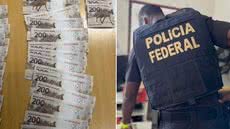 Polícia Federal prende dois homens com R$ 17,8 mil em cédulas falsas em Peruíbe. Dinheiro estava dentro de um carro e diversas notas de R$ 200 apresentavam números de série repetidos - Imagem: Divulgação/Polícia Federal