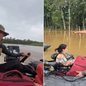 Equipes da Defesa Civil e da Polícia Militar utilizaram duas embarcações para resgatar seis crianças e quatro adultos que estavam ilhados na zona rural de Iguape, na quinta-feira (17). A operação durou mais de quatro horas - Imagem: Defesa Civil / Reprodução