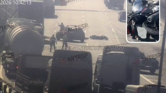 Acidente envolvendo motocicleta e carreta deixou um homem morto na Rodovia Cônego Domênico Rangoni, em Cubatão - Imagem: Divulgação/Artesp