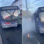Passageiros deixaram ônibus da linha 956 após a emissão de fumaça provocada por uma falha elétrica em São Vicente; princípio de incêndio foi controlado pelo motorista sem registro de feridos - Imagem: g1