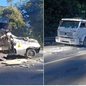 Acidente entre van e caminhão deixou um passageiro morto na Rodovia Cônego Domênico Rangoni, em Guarujá (SP) - Imagem: Artesp