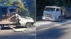 Acidente entre van e caminhão deixou um passageiro morto na Rodovia Cônego Domênico Rangoni, em Guarujá (SP) - Imagem: Artesp