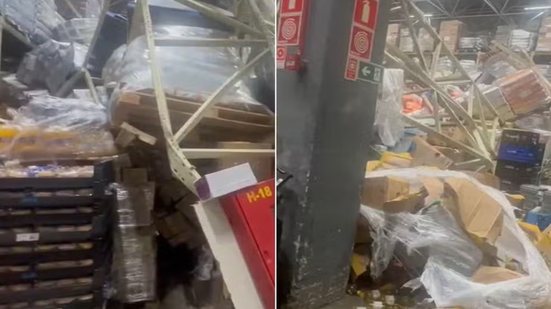 Unidade do Atacadão em Guarujá foi fechada após desabamento na área de estoque; ninguém ficou ferido - Imagem: Reprodução