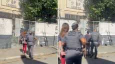 Casal suspeito de praticar roubos contra ônibus municipais foi preso pela Polícia Militar em Santos; vítimas reconheceram a dupla durante o registro da ocorrência na delegacia - Imagem: Reprodução / TV Tribuna / Polícia Militar