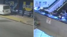 Câmeras de segurança registraram parte da ação em uma assistência técnica no bairro Boqueirão, em Praia Grande. Segundo o boletim de ocorrência, cerca de 40 equipamentos foram furtados por um grupo de sete pessoas - Imagem: Reprodução