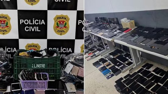 Polícia Civil apreendeu cerca de 10 mil celulares durante fiscalizações em lojas da Baixada Santista. - Imagem: Polícia Civil de SP / Divulgação